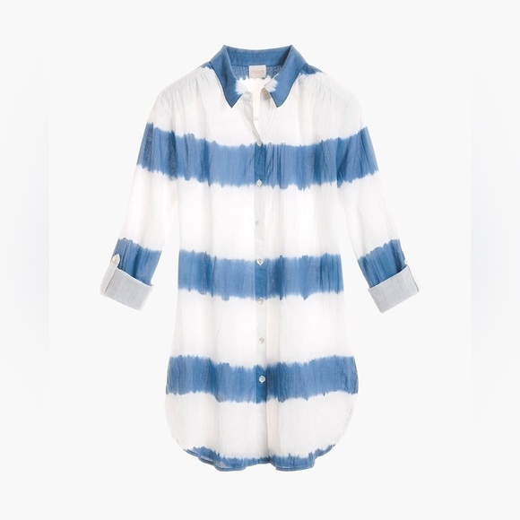 Chico's Tops - Chico’s Cotton Tie-Dye Button Up Shirt in White / Blue Sz. Small - NWT